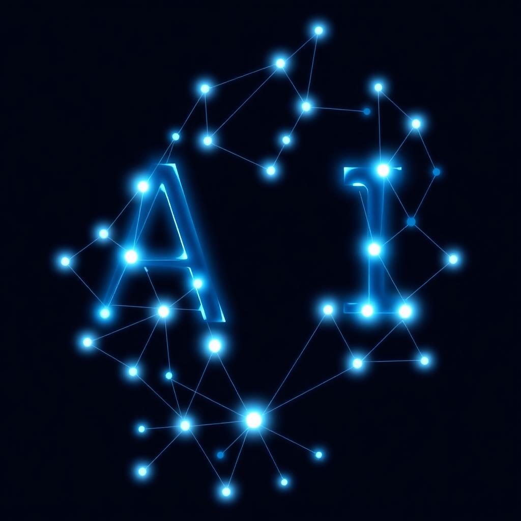 Réseau de neurones formant les lettres A et I — illustration du dictionnaire de l'intelligence artificielle
