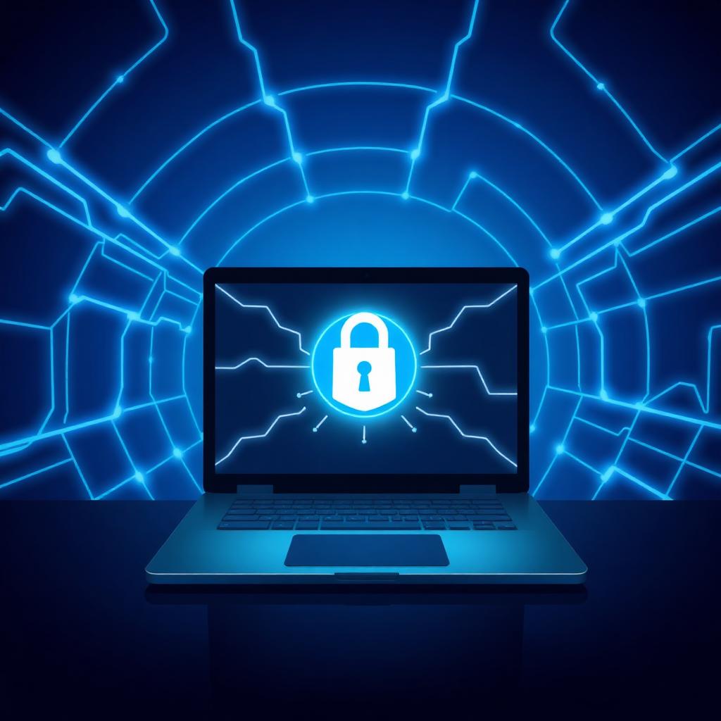 Illustration d'un ordinateur portable protégé par un tunnel chiffré symbolisant un VPN